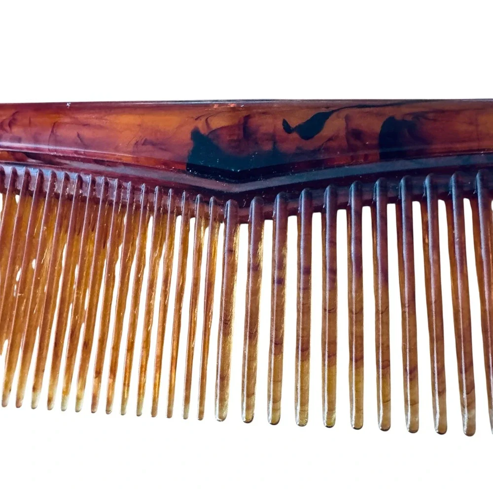 Vintage Faux Tortoise Shell Hair Comb Amber Brown Marbled 9 Inch Retro Grooming